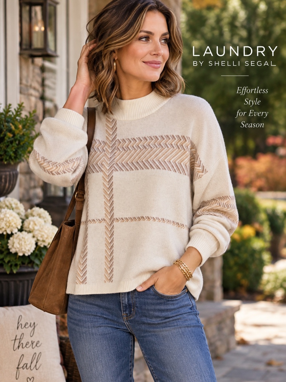 Laundry by Shelli Segal Geometric Print Mock Neck Knit Sweater Large